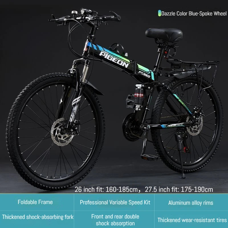 Load image into Gallery viewer, 27.5-Inch Folding Mountain Bike – Off-Road, Shock-Absorbing Bicycle with Disc Brakes

