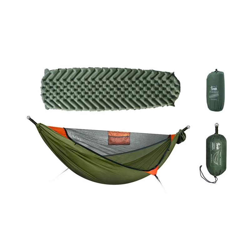 Load image into Gallery viewer, 3-in-1 Outdoor Camping Hammock Set with Anti-Rollover Ridge Rope and Quick-Open Mosquito Net
