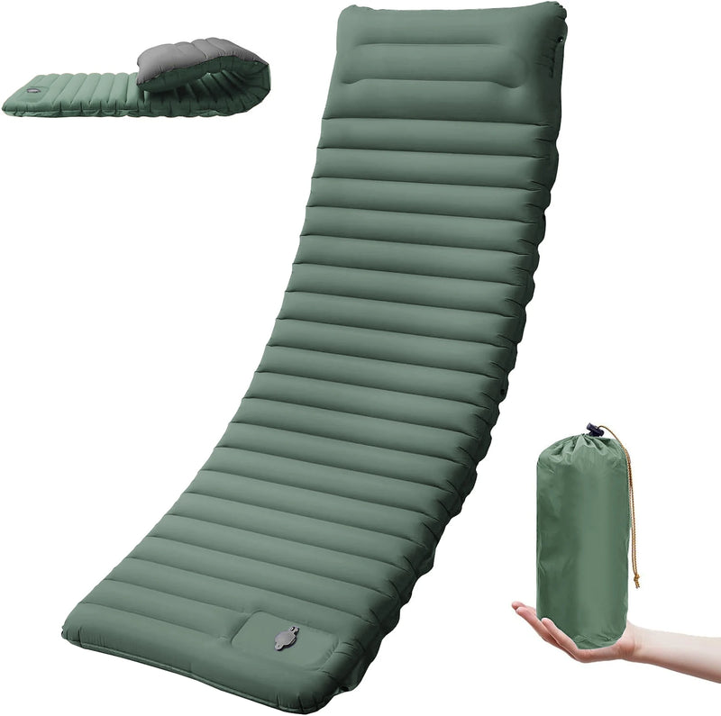 Load image into Gallery viewer, Green inflatable camping mattress with a carrying bag on a white background
