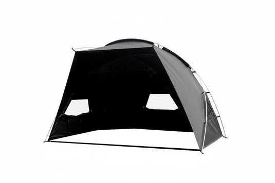 Large beach canopy tent for 4-8 people set up at the shoreline with aluminum pole frame
