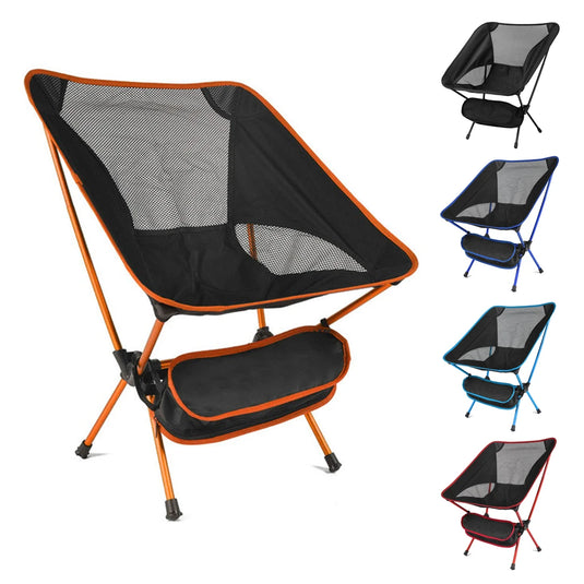 Black and orange camping chair with additional color options on a white background