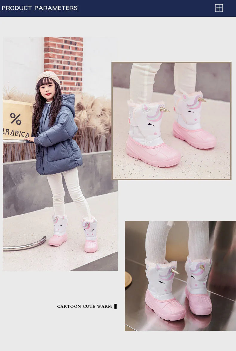 Load image into Gallery viewer, Winter Children Snow Boots Girls High-top Princess Boots Boys Anti-kick Thicken Cotton Shoes Baby Soft Waterproof Cartoon Boots
