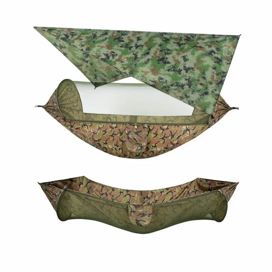 Camping Hammock with Mosquito Net and Rain Fly – 2-Person Portable Outdoor Hammock for Backpacking, Travel, Survival