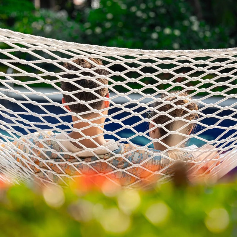 Load image into Gallery viewer, 12FT Double Cotton Rope Hammock with Spreader Bar – Handwoven Comfort for Outdoor, Patio, or Poolside Relaxation
