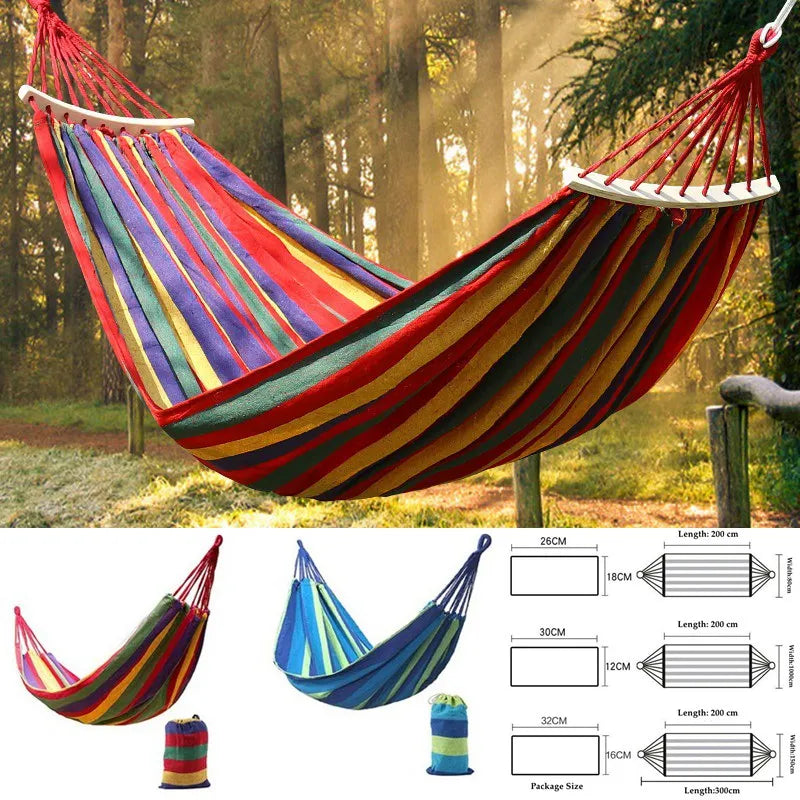 Load image into Gallery viewer, Striped Canvas Hammock for 2 – Thickened, Anti-Rollover, Portable Outdoor Swing
