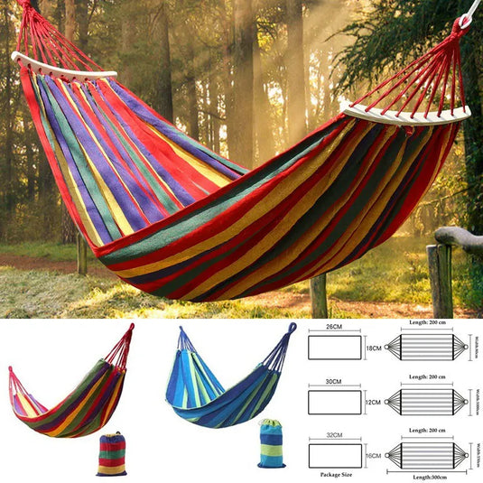 Striped Canvas Hammock for 2 – Thickened, Anti-Rollover, Portable Outdoor Swing