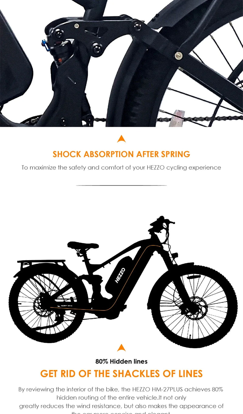 Load image into Gallery viewer, HEZZO Dual Battery Electric Bicycle 52V 1000w BAFANG M620 Mid Drive Ebike 27.5Inch 40Ah LG Mountain Ebike 9 Speed 150km Emtb
