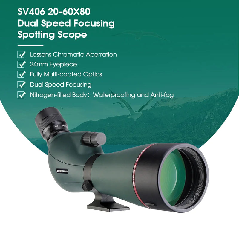 Load image into Gallery viewer, SVBONY  SV406/SV406P ED Spotting Scope 20-60x80/25-75X100/16-48X65 Dual Focus IPX7 Waterproof for BirdWatching Archery
