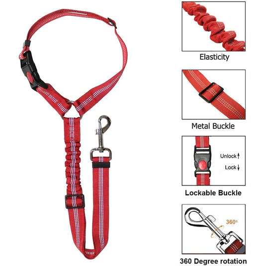 2-in-1 Reflective Pet Harness & Car Seat Belt Shock-Absorbing Travel Leash for Dogs and Cats