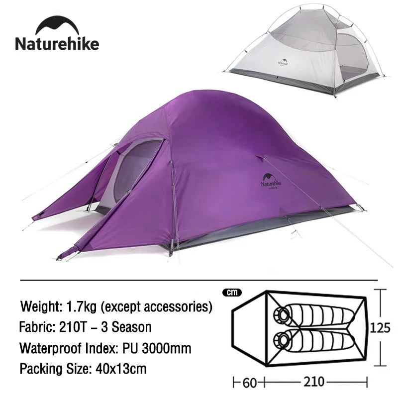 Load image into Gallery viewer, Naturehike Cloud Up 2-Person Ultralight Camping Tent – Waterproof, Easy Setup Backpacking Shelter for Hiking &amp; Beach Adventures
