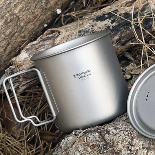 Titanium Camping Cup Mug Set | 450ml & 750ml Ultralight Outdoor Cup | Foldable Handle Camp Mug