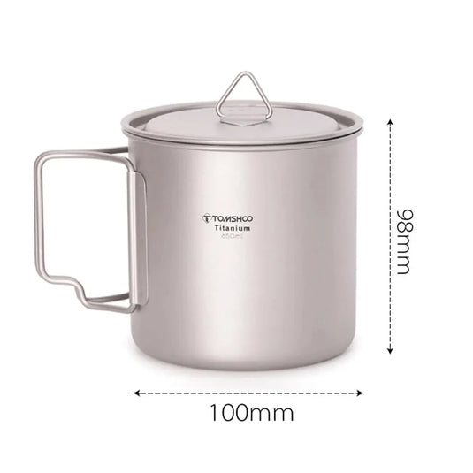 Titanium Camping Cup Mug Set | 450ml & 750ml Ultralight Outdoor Cup | Foldable Handle Camp Mug