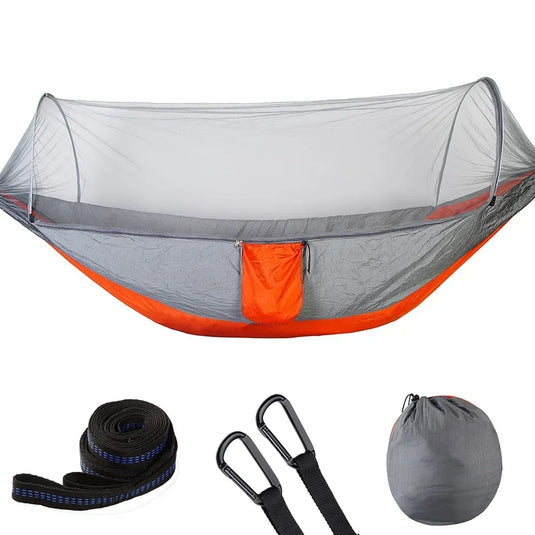 2023 Lightweight Camping Hammock with Pop-Up Mosquito Net – Portable Parachute Hammock for Outdoor Sleeping, Travel & Hiking
