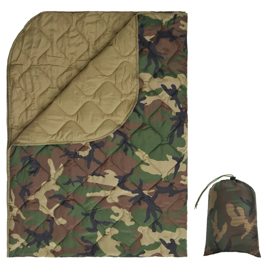 Camouflage quilt with a drawstring on a white background
