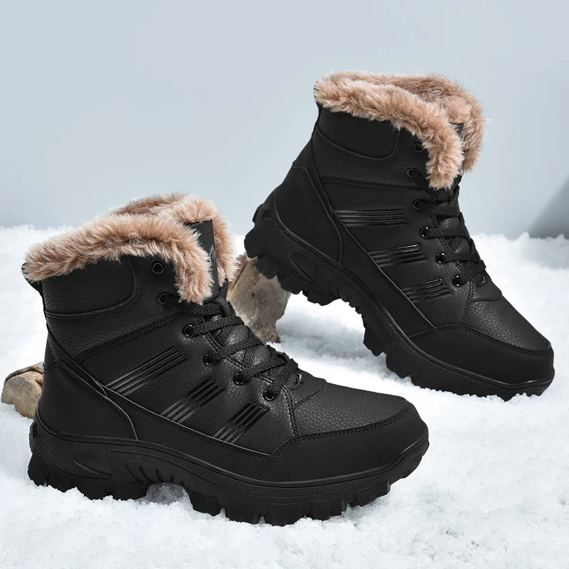 Load image into Gallery viewer, HIKEUP Winter Boots Men Cotton Shoes High Top Snow Boots Outdoor Hiking Shoes Men Waterproof Combat Military Boots Plus Size
