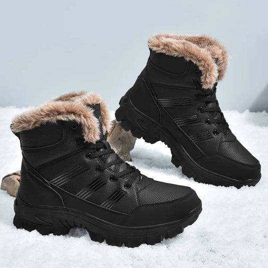 HIKEUP Winter Boots Men Cotton Shoes High Top Snow Boots Outdoor Hiking Shoes Men Waterproof Combat Military Boots Plus Size