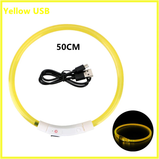 USB Rechargeable LED Dog Collar Adjustable Glowing Safety Collar for Night Walks