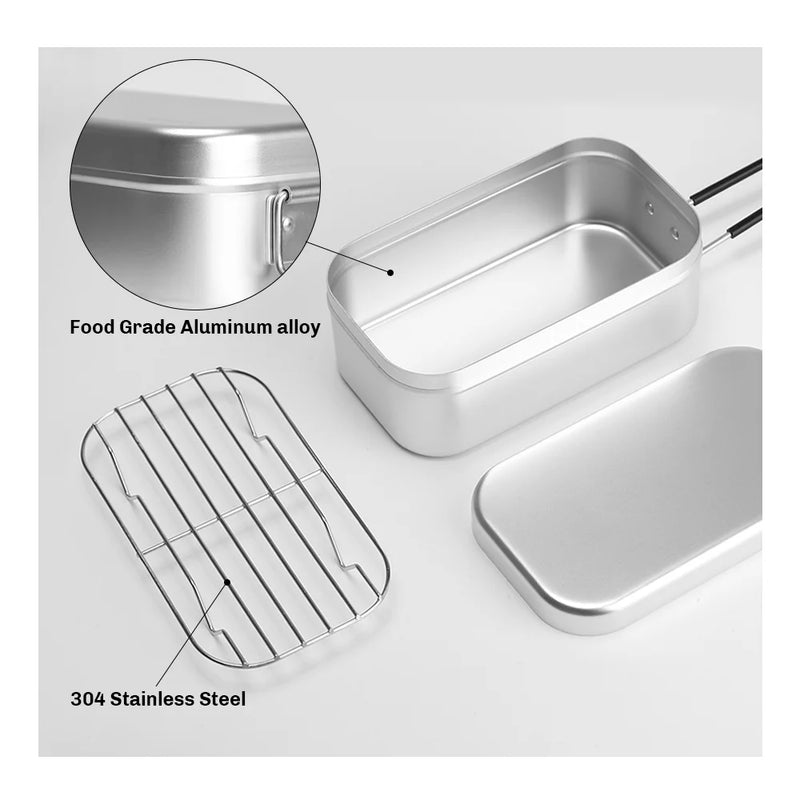 Load image into Gallery viewer, Fire-Maple Frost Lunch Box Lightweight Foldable Camping Bento Box Aluminium with Steaming Rack Heatable Picnic Cookware 800ML
