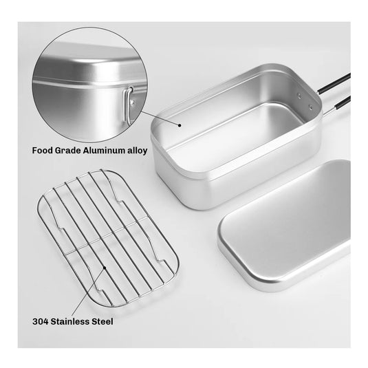 Fire-Maple Frost Lunch Box Lightweight Foldable Camping Bento Box Aluminium with Steaming Rack Heatable Picnic Cookware 800ML