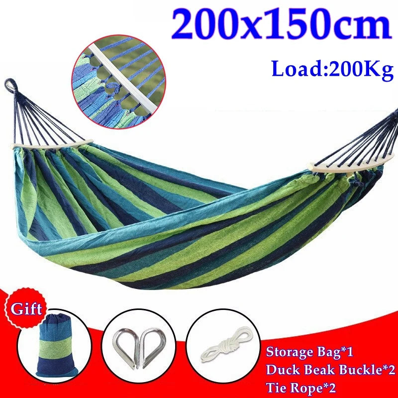Load image into Gallery viewer, Striped Canvas Hammock for 2 – Thickened, Anti-Rollover, Portable Outdoor Swing
