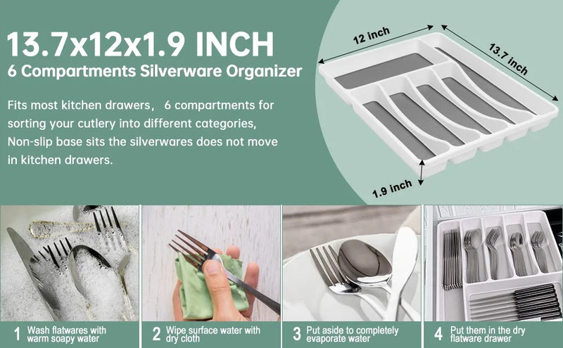 Load image into Gallery viewer, 49-Piece Stainless Steel Silverware Set with Cutlery Organizer, Service for 8 with Steak Knives and Kitchen Utensils
