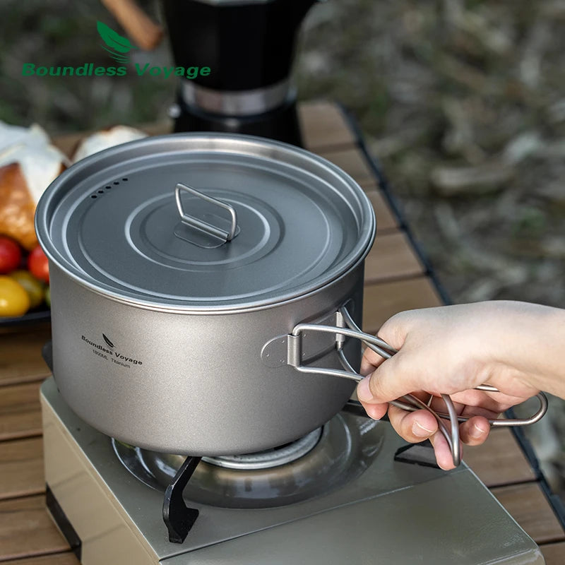 Load image into Gallery viewer, Boundless Voyage Lightweight Titanium Pot | Outdoor Portable Cooking Set Backpacking Pot
