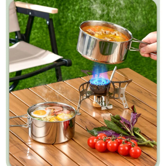 12PCS Adventure Camp Cook Set | Camping Pots and Pans Family Cookset Non-Toxic 304 Stainless Steel