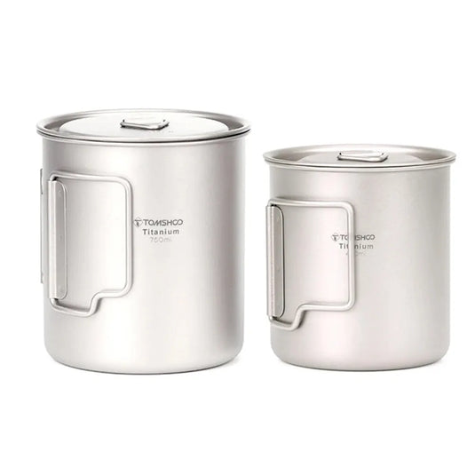 Titanium Camping Cup Mug Set | 450ml & 750ml Ultralight Outdoor Cup | Foldable Handle Camp Mug