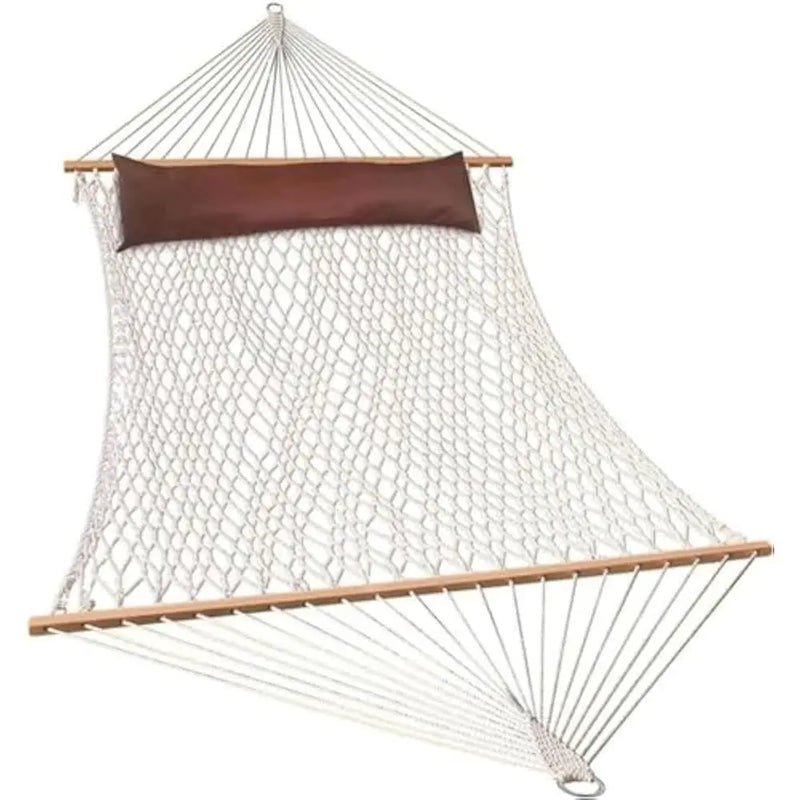 Load image into Gallery viewer, 12FT Double Cotton Rope Hammock with Spreader Bar – Handwoven Comfort for Outdoor, Patio, or Poolside Relaxation
