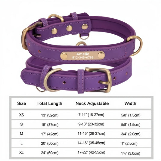 Custom Engraved Leather Dog Collar Soft Padded ID Tag Collar for All Dog Sizes