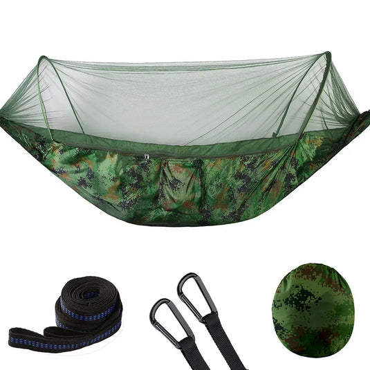 2023 Lightweight Camping Hammock with Pop-Up Mosquito Net – Portable Parachute Hammock for Outdoor Sleeping, Travel & Hiking