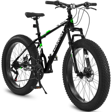 26-Inch Fat Tire Mountain Bike | Full Shimano 21-Speed, Dual Disc Brakes, Shock Absorbing Fork | Urban & Off-Road Trail Bicycle