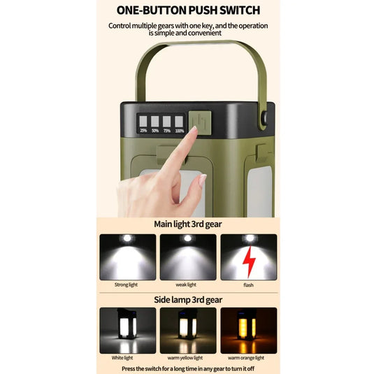 Solar Foldable Camping Lantern | 2000mAh Power Bank Tent Light | 6-Mode Portable Hanging Lamp