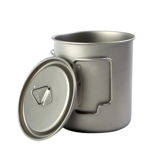 Titanium Camping Cup Pot | 450ml 550ml 650ml 750ml | Ultralight Folding Handle Ti Cook Cup