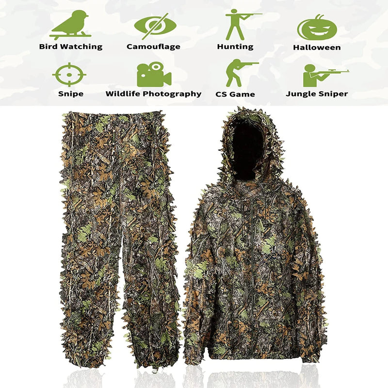 Load image into Gallery viewer, Hunting Ghillie Suit 3D Leafy Camo Military and Shooting Accessories Tactical Gear Clothing for Airsoft Wildlife Photography
