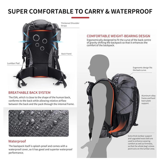 60L Internal Frame Backpack | Rain Cover Hiking Pack | Multi-Day Waterproof Rucksack