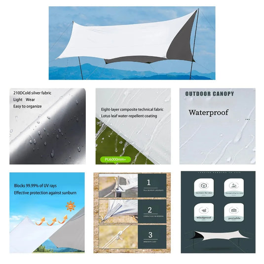 Silver Glue Butterfly Tent – Oversized Rainproof Sun Shelter for Outdoor Camping and Picnic Events