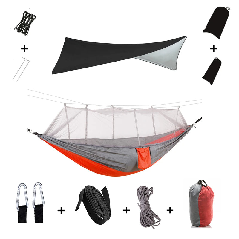 Load image into Gallery viewer, 2-in-1 Hammock with Mosquito Net &amp; Rain Tarp – Portable Survival Shelter for Camping &amp; Outdoor Use
