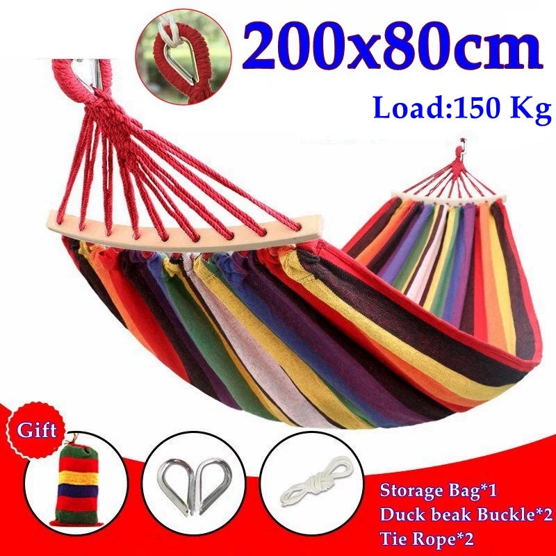Load image into Gallery viewer, Striped Canvas Hammock for 2 – Thickened, Anti-Rollover, Portable Outdoor Swing

