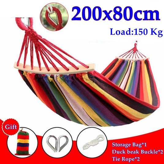 Striped Canvas Hammock for 2 – Thickened, Anti-Rollover, Portable Outdoor Swing