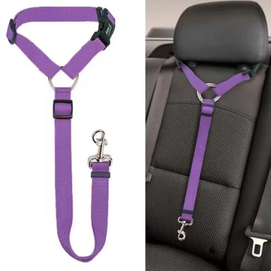 2-in-1 Pet Car Seat Belt & Leash – Adjustable Nylon Safety Strap for Dogs on the Go