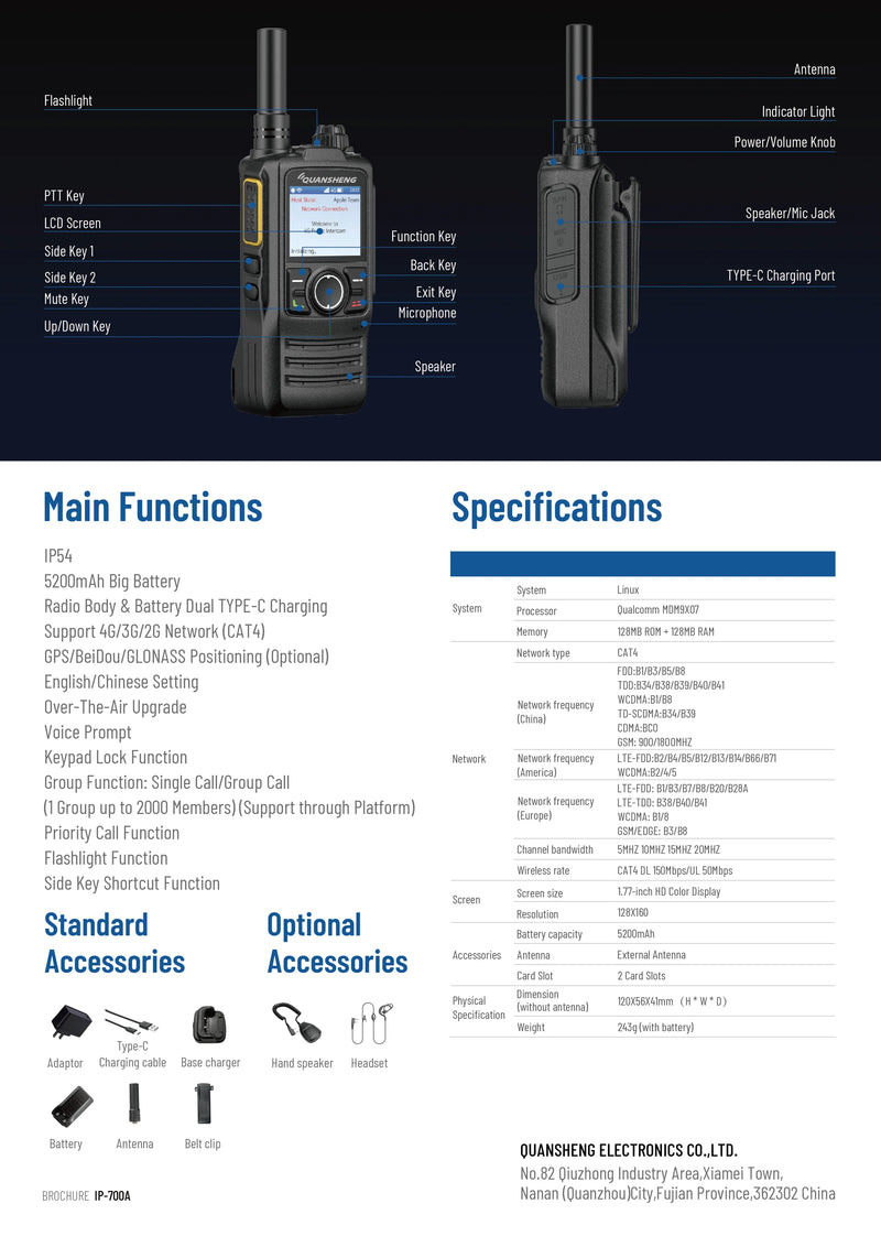 Load image into Gallery viewer, Handheld Walkie Talkie POC IP-700A 4G LTE Wifi GPS Long Range GSM Communication Increased 100km
