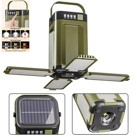 Solar Foldable Camping Lantern | 2000mAh Power Bank Tent Light | 6-Mode Portable Hanging Lamp