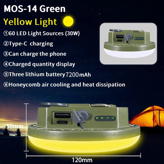 30W LED Camping Lantern 7200mAh | Rechargeable Portable Tent Light | High-Power Outdoor Lamp