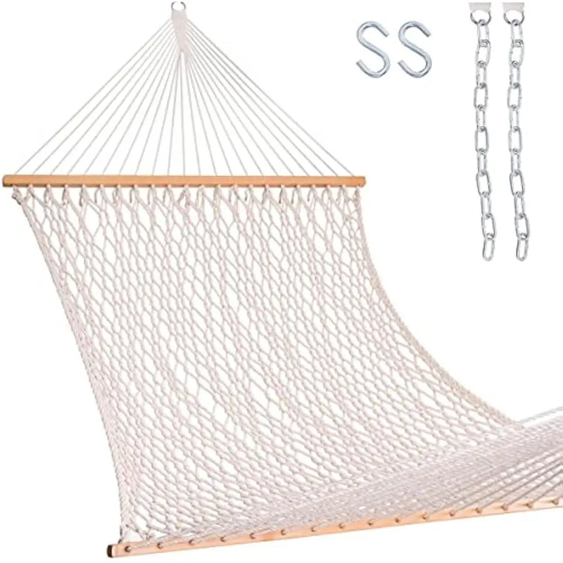 Load image into Gallery viewer, 12FT Double Cotton Rope Hammock with Spreader Bar – Handwoven Comfort for Outdoor, Patio, or Poolside Relaxation
