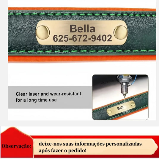 Custom Engraved Leather Dog Collar Soft Padded ID Tag Collar for All Dog Sizes