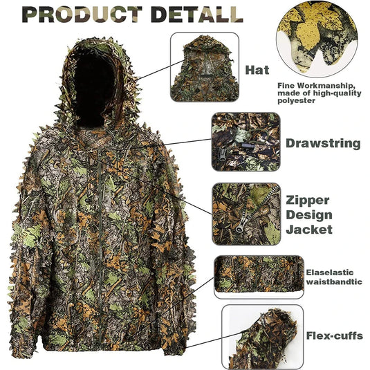 Hunting Ghillie Suit 3D Leafy Camo Military and Shooting Accessories Tactical Gear Clothing for Airsoft Wildlife Photography