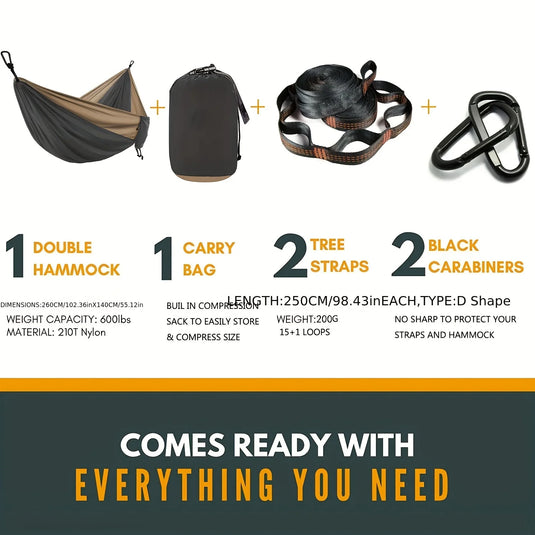 Premium Double Hammock for Couples – Includes Tree Straps & Carabiners for Easy Setup