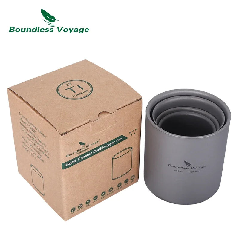 Load image into Gallery viewer, Titanium Double Wall Camp Cup Set | 120ml–450ml Insulated Teacup Coffee Mug | Outdoor Tableware
