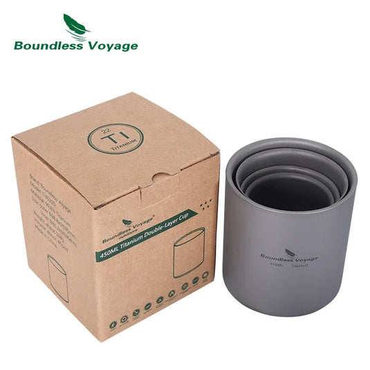 Titanium Double Wall Camp Cup Set | 120ml–450ml Insulated Teacup Coffee Mug | Outdoor Tableware